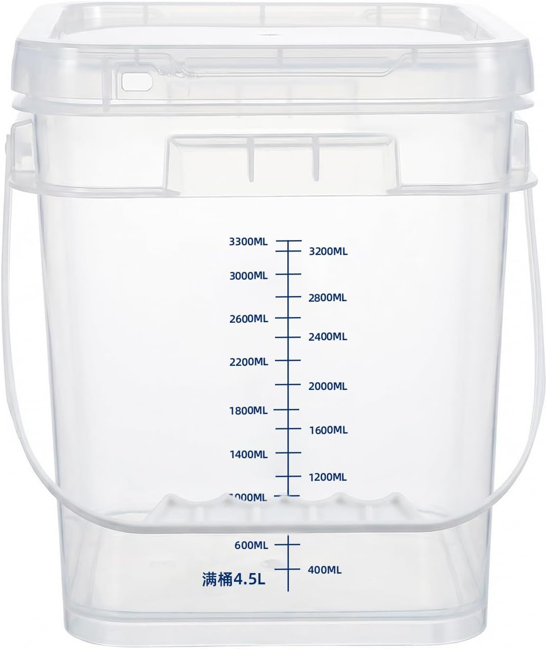 2 PCS 1 Gallon Clear Square Food Grade Bucket with Graduated Markings & Lid, Hea