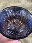 Vintage Fenton Blue Ribbed Holly Carnival Glass Compote