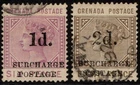 GRENADA 1892 QV SURCHARGE POSTAGE 1D ON 6D AND 1D ON 8D USED