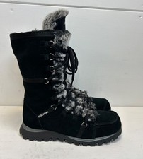 SKECHERS Black Suede Boots Womens NEW Warm Faux Fur Trim Zip Up UK Size 5