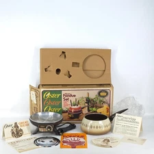 Oster Electric Fondue Set Vintage 1970s MCM Original Box Complete Thermostat