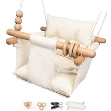 Baby Swing Outdoor Indoor Toddler Swing Seat with Safety Belt, Canvas Hanging...
