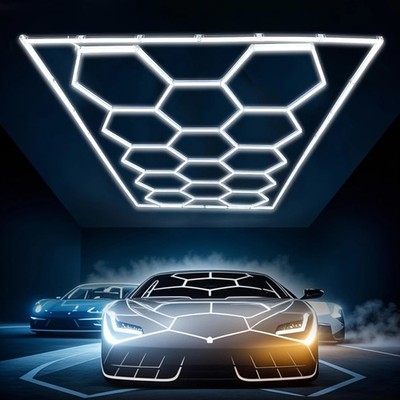 14 Hexagon LED Lighting Car Detail Garage Workshop Gym Honeycomb Lights 6500K US
