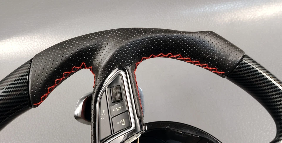 奥迪 A4 QUATTRO S4 2013 2016 HYDROPDIPPED RED STITCH MULTIMEDIA STEERING WHEEL — 第 4/4 张图片