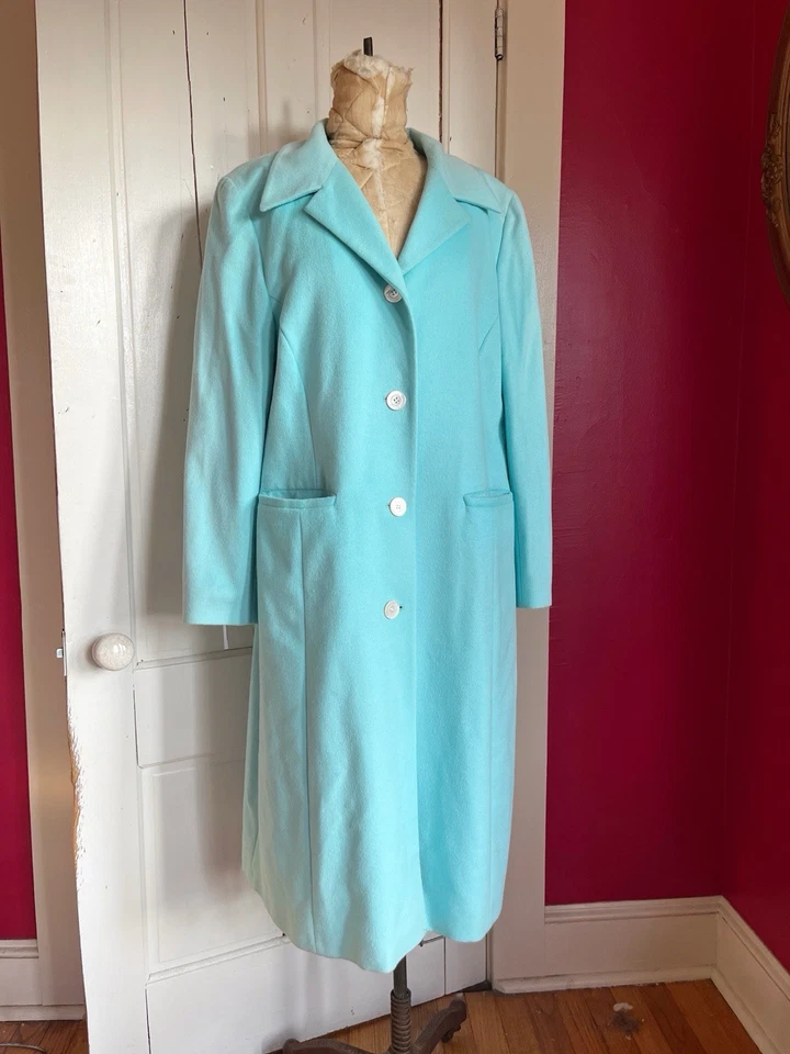 Abrigo Vintage Años 80 Escada Margaretha Ley Azul Lana Angora MOP Botones Talla L/XL Foto 2 de 4