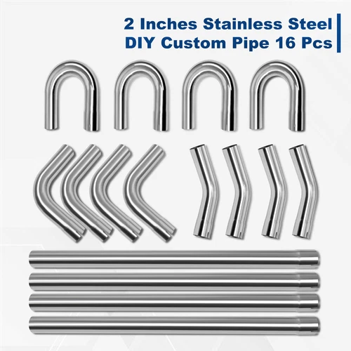 16Pcs Stainless Steel 2"/2.25"/2.5"/3"/3.5"OD DIY Custom Exhaust Tubing Pipe Kit