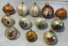Lot, of 13, Assorted, Christmas, Ball, Ornaments, Vintage,