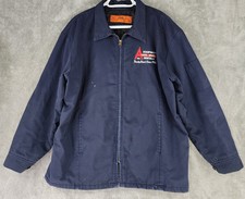 Cintas Jacket Mens Large Blue Canvas Full Zip Insulated Long Sleeve Logo Pockets
