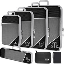 7PCS Compression Packing Cube Set Expandable Mesh Travel Bag Luggage Organizers