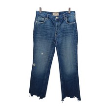 We The Free People Jeans Womens 26 Cropped Raw Hem Distressed Button Fly Blue