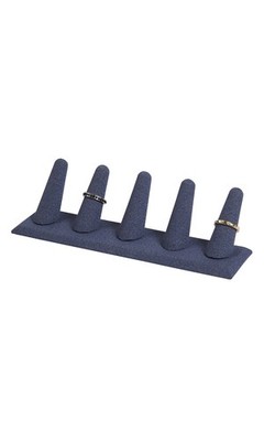 SSWBasics 5-Finger Slate Blue Faux Suede Ring Display