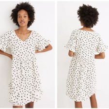 MADEWELL Lightspun Ruffle-Sleeve Babydoll Dress Dot Toss Pearl Ivory Sz M {KK10}