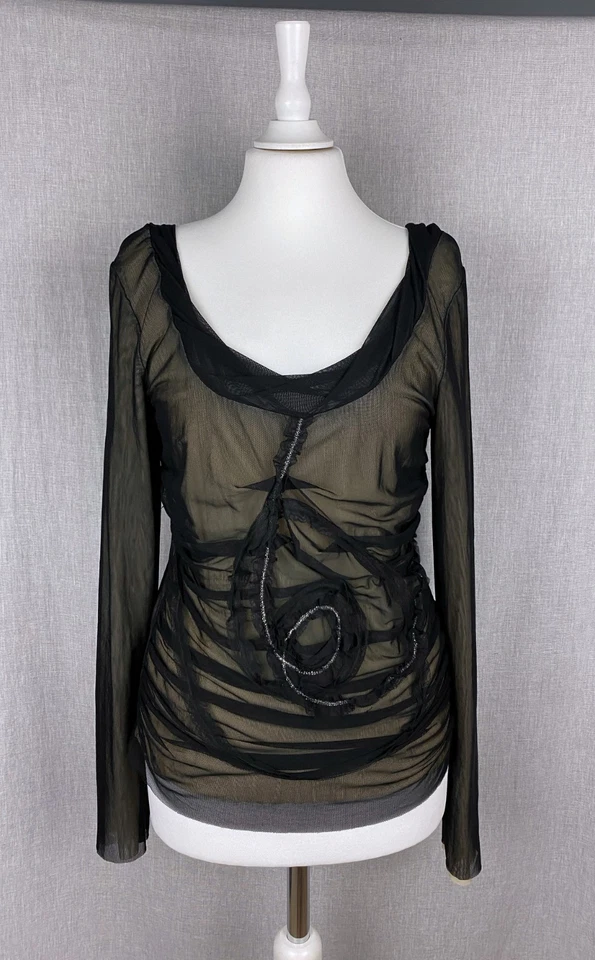 Топ Zuchero Milano с прозрачной сеткой с длинным рукавом черный женский размер 38 Италия Avant Gar - Изображение 2 из 4