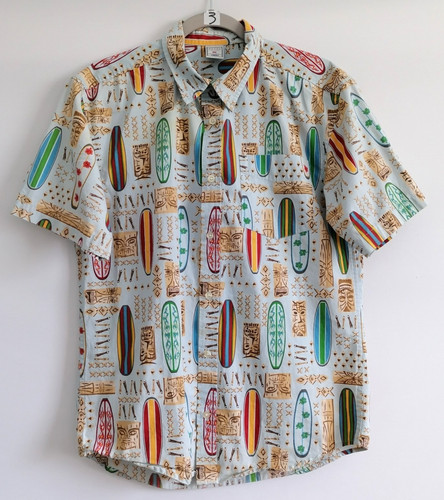 Y2K Old Navy Mens Junior XXL Blue Short Sleeve Crazy Print Hawaiian Shirt