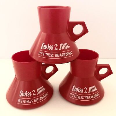 Set Lot Swiss Milk Commuter Coffee Mugs Cups Plastic Red