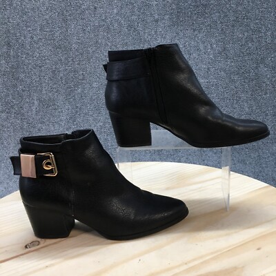 Aldo Boots Womens Ankle Booties Block Heels Casual Black Leather Side Zipper