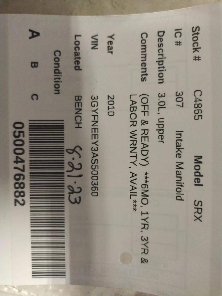 Used Upper Engine Intake Manifold fits: 2010 Cadillac Srx 3.6L upper Upper Grade - Image 2 of 4