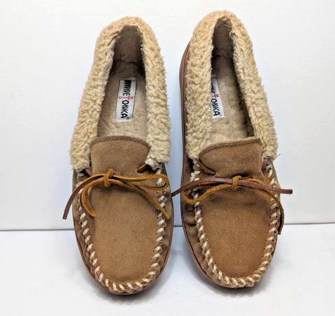 Minnetonka Leather Moccasins Men's Faux Fur Lined Hardsole