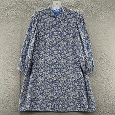 Ann Taylor Dress Womens 6 Blue Cream Floral Lined Long Sleeve Boho Short Dress