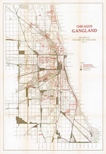 c1920 Gangster Map Chicago's Gangland 1,313 Gangs in Chicago Wall Poster History