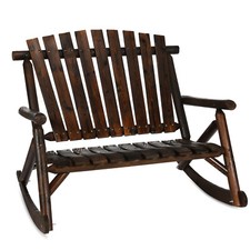 2-Seat Wood Rustic Rocking Bench Outdoor Patio Log Rocker Loveseat Carbonized