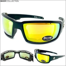 MOTORCYCLE BIKER Riding Padded Safety Protective SUN GLASSES GOGGLES Gold Lens