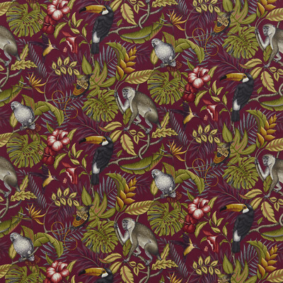ILIV Baumwoll Vorhangstoff 2,6 m Rainforest Cranberry Tropisch Blumenmuster