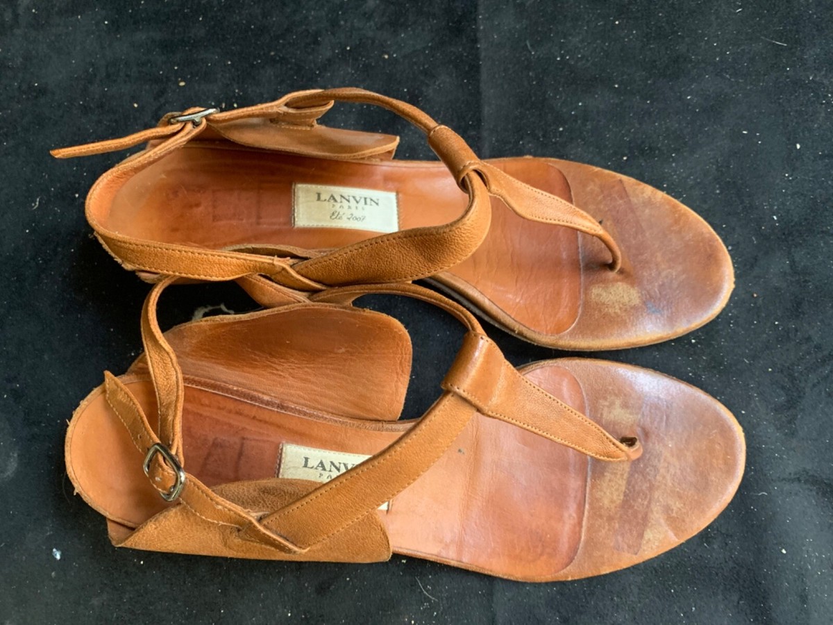 Lanvin vintage brown leather heeled thong sandals-41 (US 10