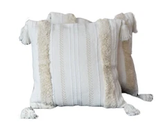 Throw Pillow Covers (2) 18x18 Cream & Tan Boho Natural Textured Tassel Beige