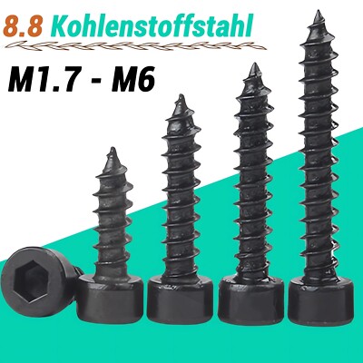 Zylinderkopfschrauben M1.7-M6 8.8 Schwarz Stahl Innensechskant Holzschrauben