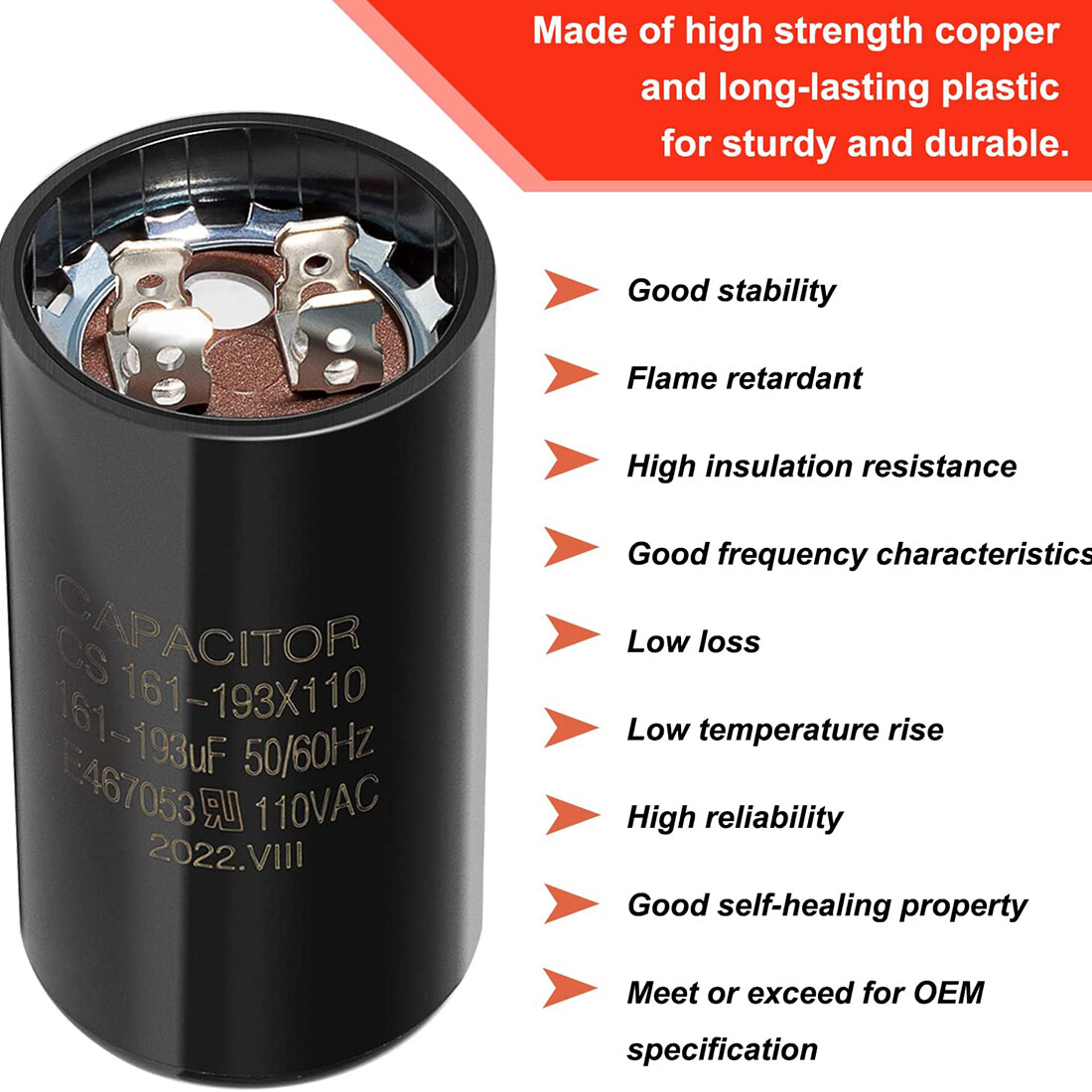 161-193uf/MFD 110VAC 50/60Hz Pool Pump Motor Start Capacitor for 110/220V Motor