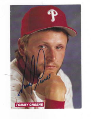 Autographed Signed 1992 TOMMY GREENE Philadelphia Phillies postcard w/ COA