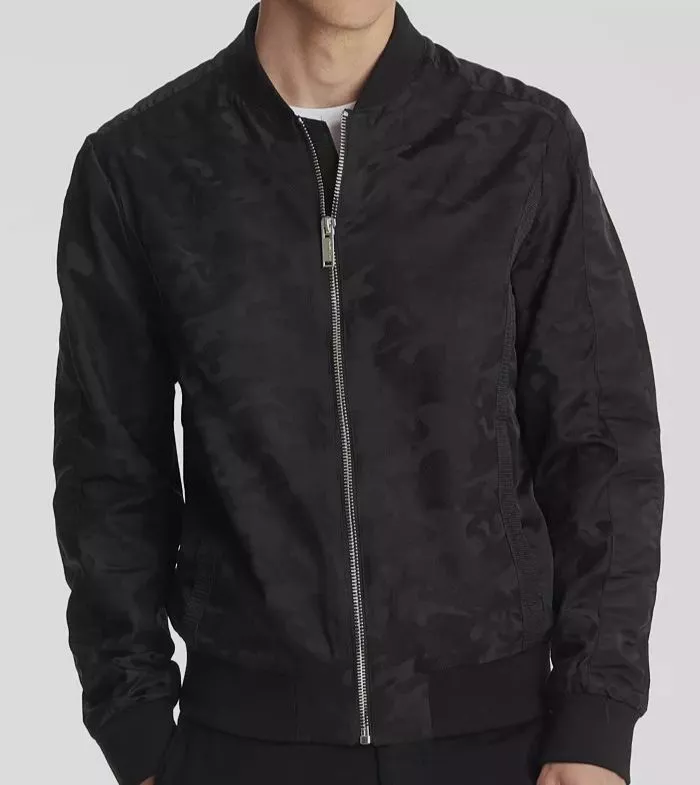 295 Karl Lagerfeld Paris Men s Black Camo Jacquard Bomber Jacket Coat Size S