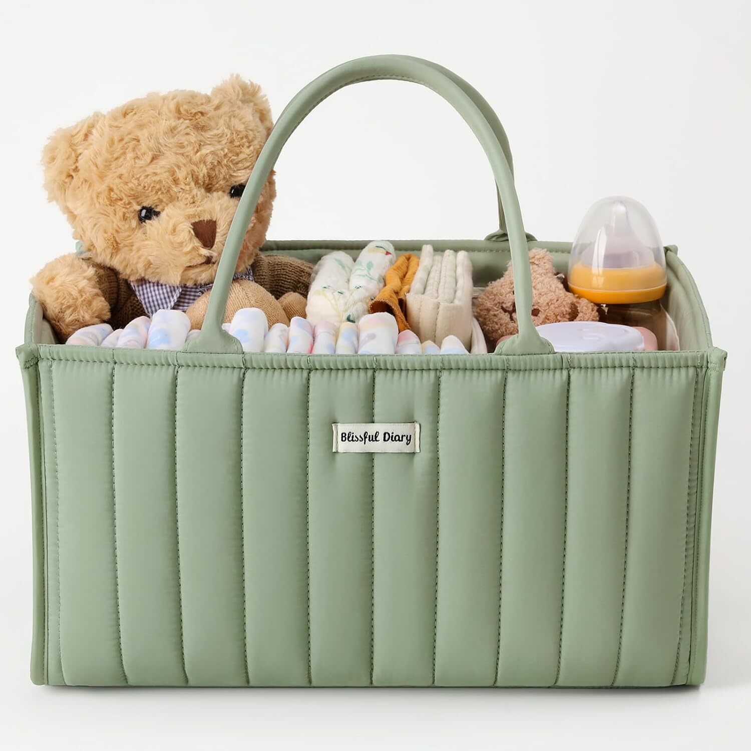 Blissful Diary Baby Diaper Caddy Organizer, Stylish Nursery Sage Green