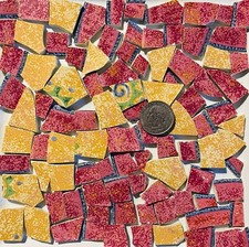 Broken China Mosaic Tile Arts and Craft Supplies - Red Beige Tiles F189
