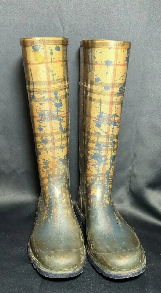 Botas de lluvia Burberry Splash Splatter Check negras para mujer talla 10 40 Italia Foto 3 de 4