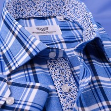 Blue Floral Inspired Formal Casual Dress Shirt Soft Egyptian Cotton Boss Luxury