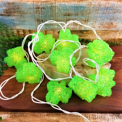 Vintage St Patrick's Day Lucky Shamrock Melted Plastic Popcorn String Lights 10