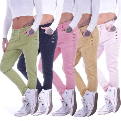 Ladies Boyfriend Relaxed Loose Jeans Chino Baggy Harem Trousers Waist Jeans C146