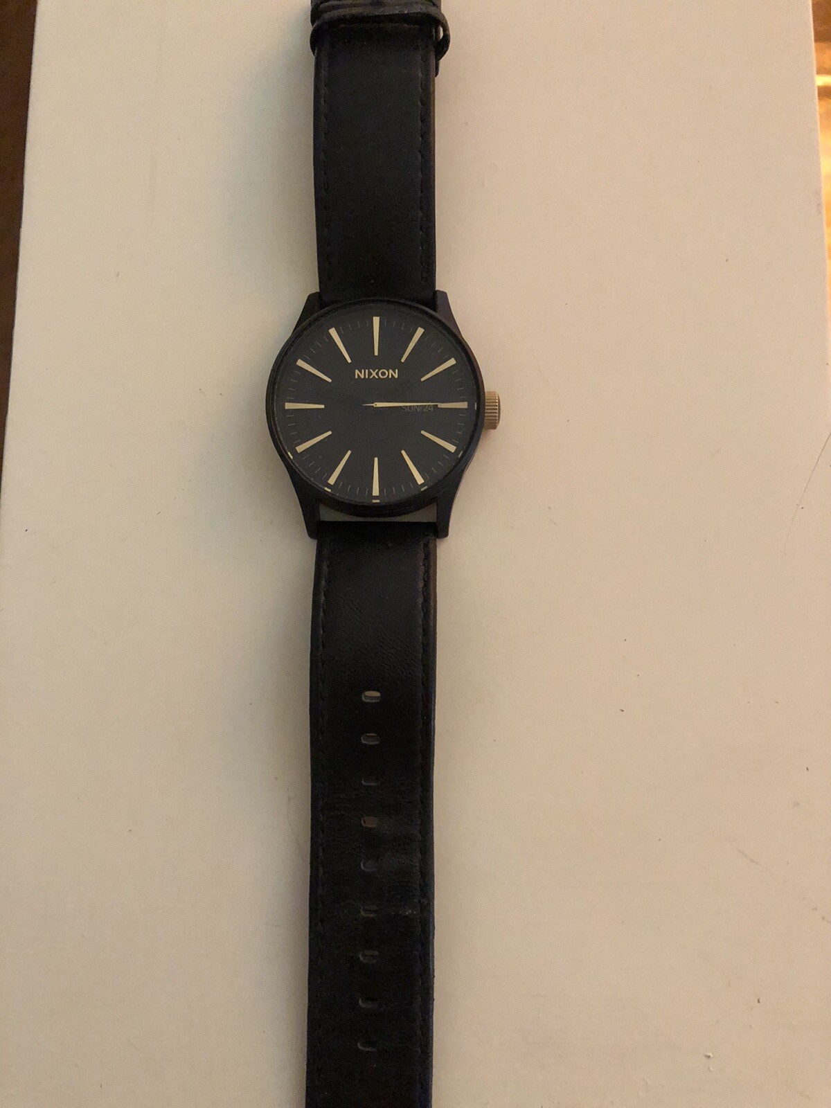 Nixon Sentry Leather Mens Watch Black Dial Brown Strap