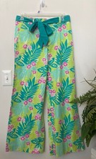 New Lilly Pulitzer Green Multicolor Cotton Wide Leg Floral Pant Sz 12 Ret. 128.