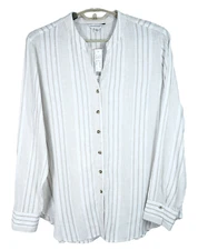 NWT COUNTER PARTS Women's Linen Long Sleeve Blouse Striped White Size XL $48.00