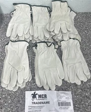 (11 PAIRS) MCR SAFETY 3401M Leather Gloves,Beige,M,Pig Grain Leather Industrial