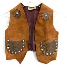 Vintage Lasso'em Bill Keyston Bros Kids Brown Suede Studded Western Vest Size 6