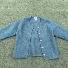 Pendleton Womens SZ Med 100 Wool Green Cardigan Sweater Embroidered