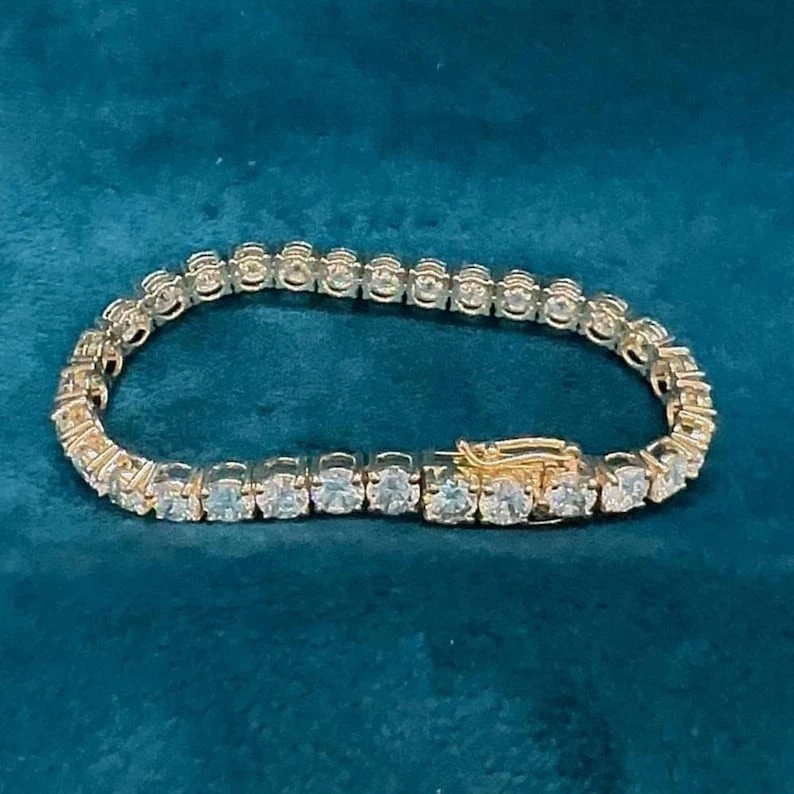7' Inch Long Tennis Wedding Bracelet Solid 14K Yellow Gold 7 CT Round Cut VVS1 - Image 3 of 4