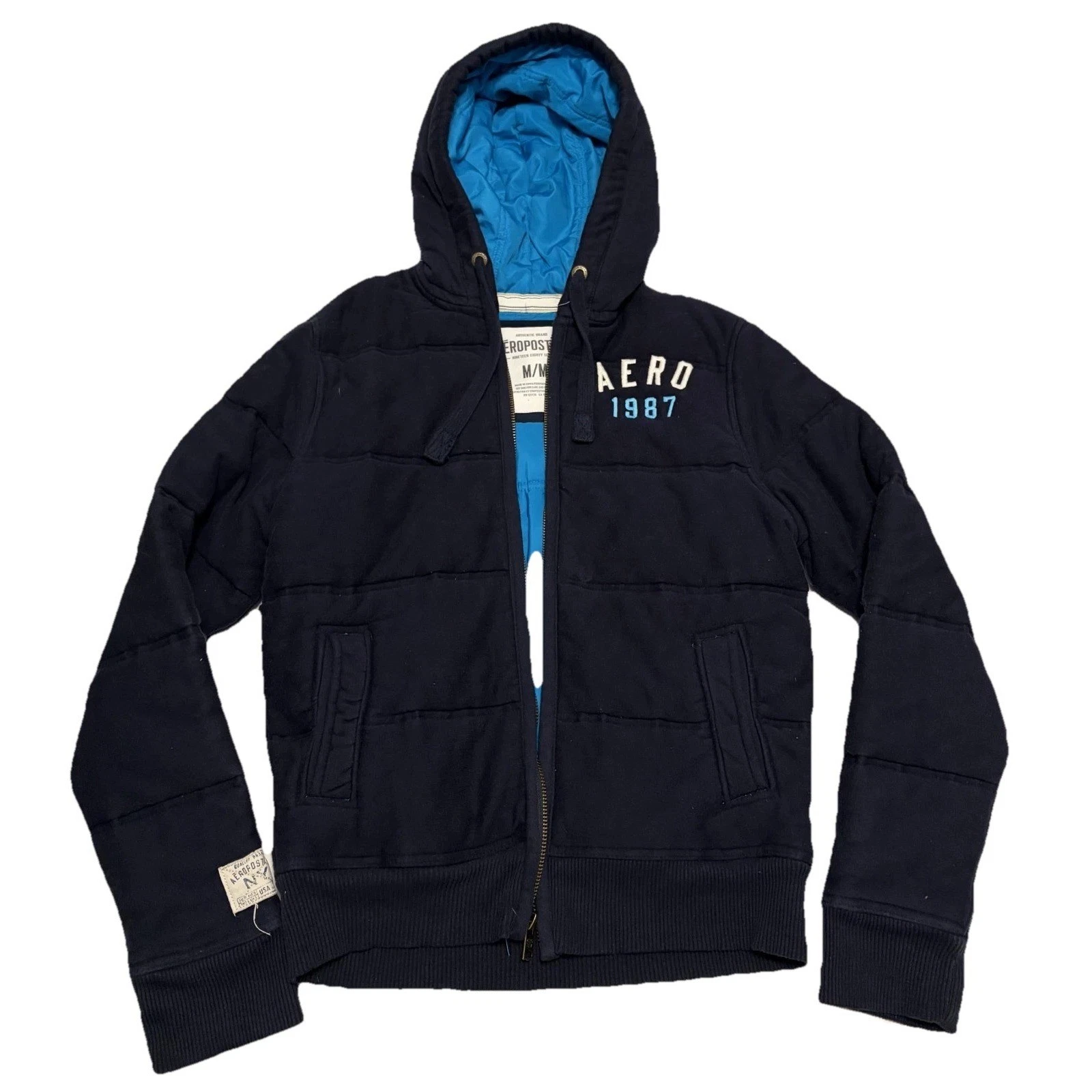 Y2K Aeropostale Insulated Quilted Full Zip Hooded Puffer Jacket Men M Streetwear