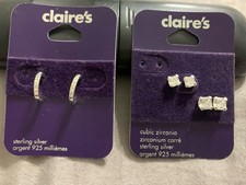 3 Pairs of Claire s Sterling Silver Hoop Stud Earrings Lot New 925 Sterling