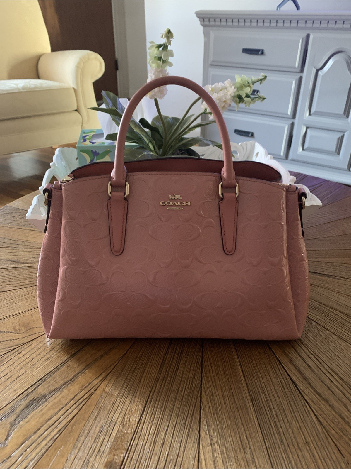 Coach Pink Patent Leather Tote Handbag