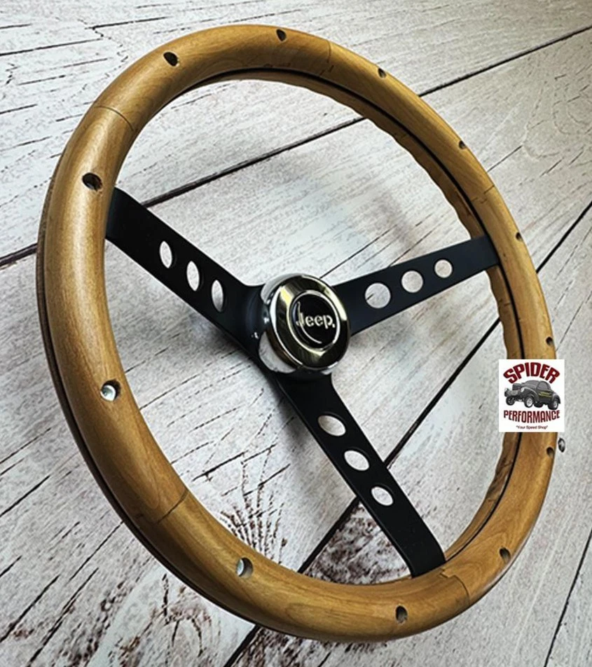 1976-1995 JEEP wood steering wheel 13 1/2" WALNUT BLACK SPOKE - Image 2 of 4